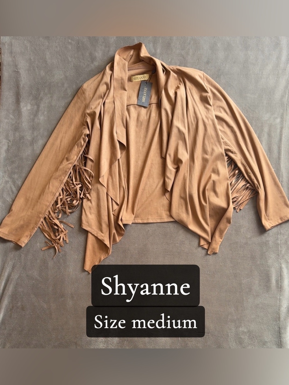 Shyanne Camel Fringe Draped Open Cardigan
